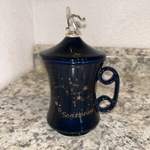 Navy‎ Blue Sagittarius Zodiac Mug With Lid & Handle Tea Coffee